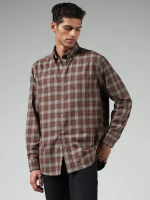 Ascot Brown Checked Cotton Blend Relaxed-Fit Shirt