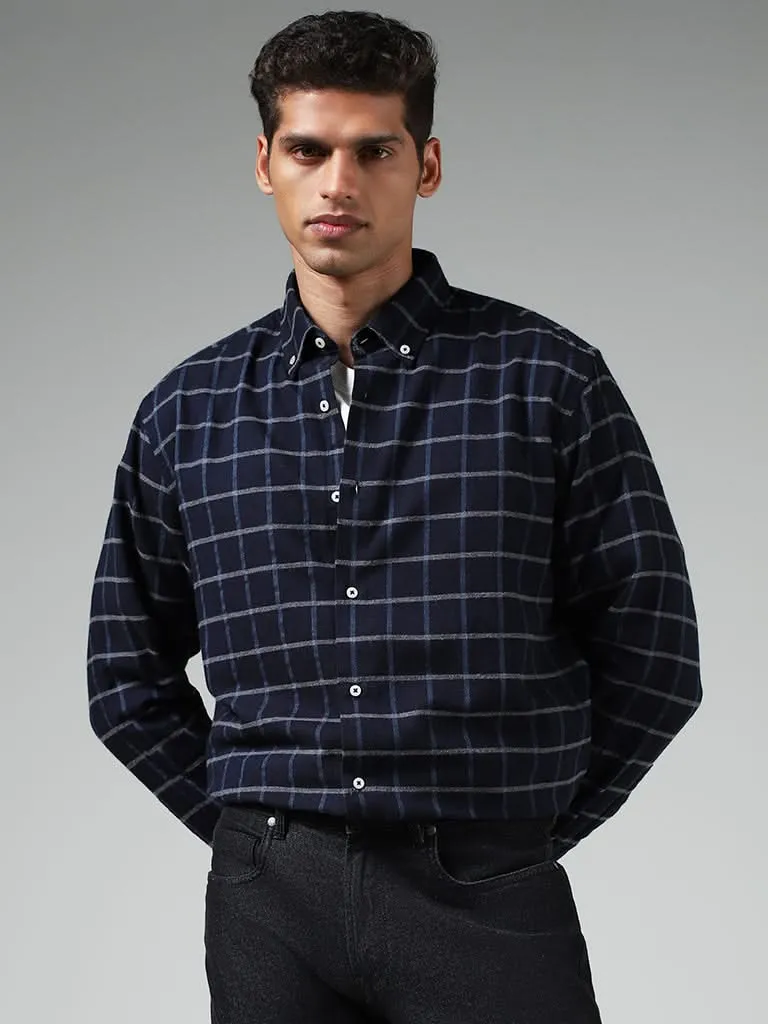 Ascot Navy Checked Relaxed-Fit Shirt