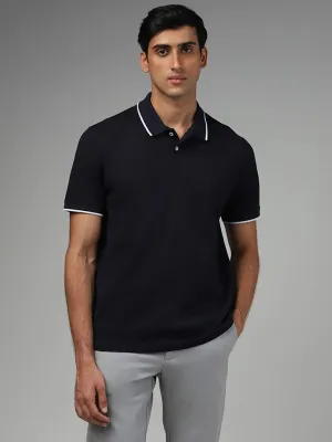 Ascot Navy Cotton Relaxed-Fit Polo T-Shirt