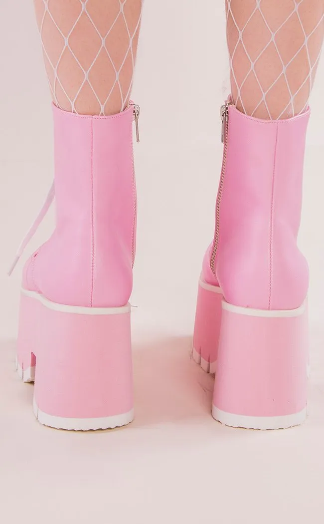 ASHES-57 Pink Vegan Leather Cuff Platform Ankle Boots