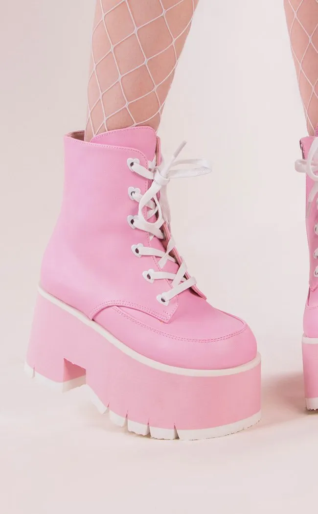 ASHES-57 Pink Vegan Leather Cuff Platform Ankle Boots