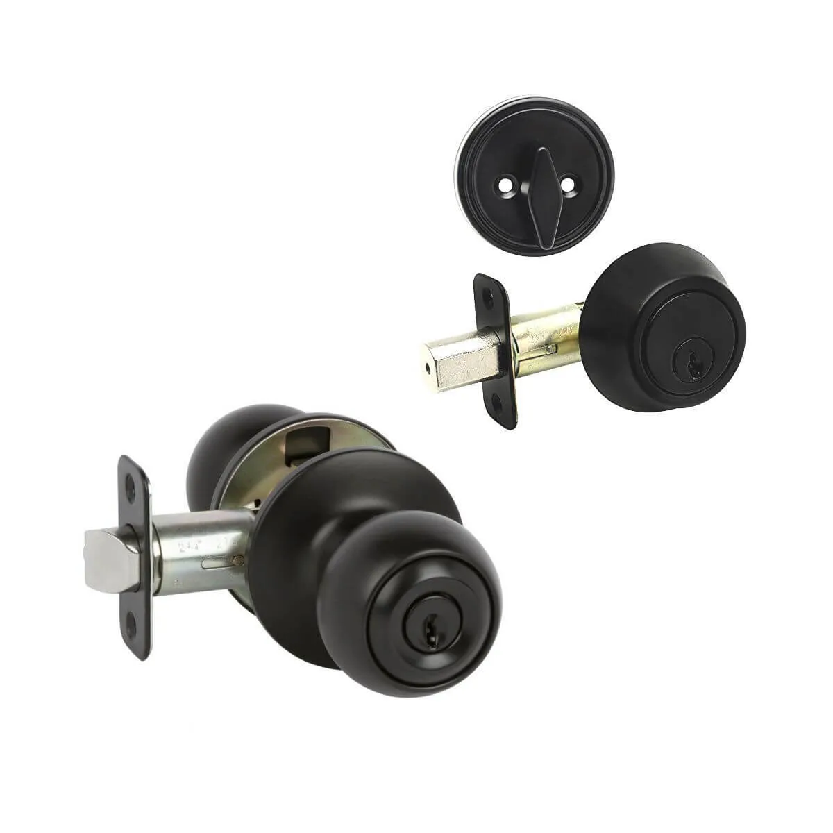 Ashland Matte Black Entry Knob with Matching Single Cylinder Deadbolt Combo Pack