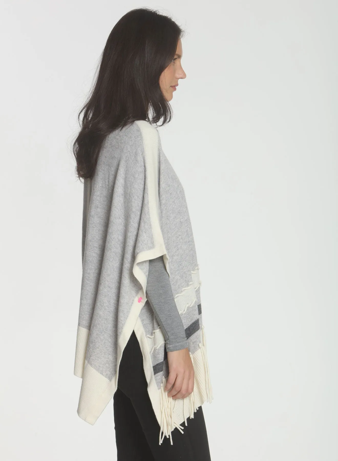 Ashley Fringe Poncho - Pumice