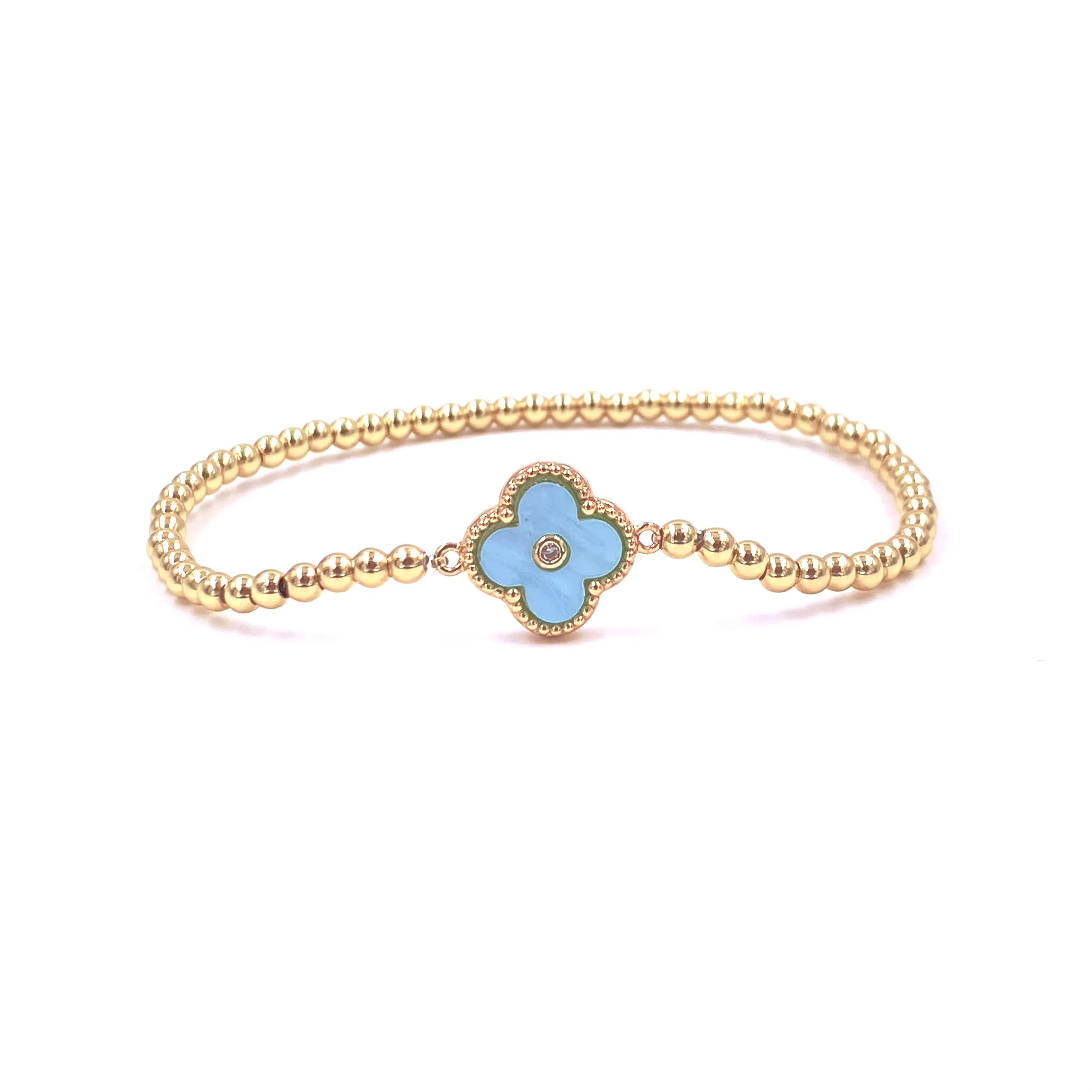 Ashley Gold Stainless Steel Gold Plated CZ Enamel Flower Design Stretch Bracelet