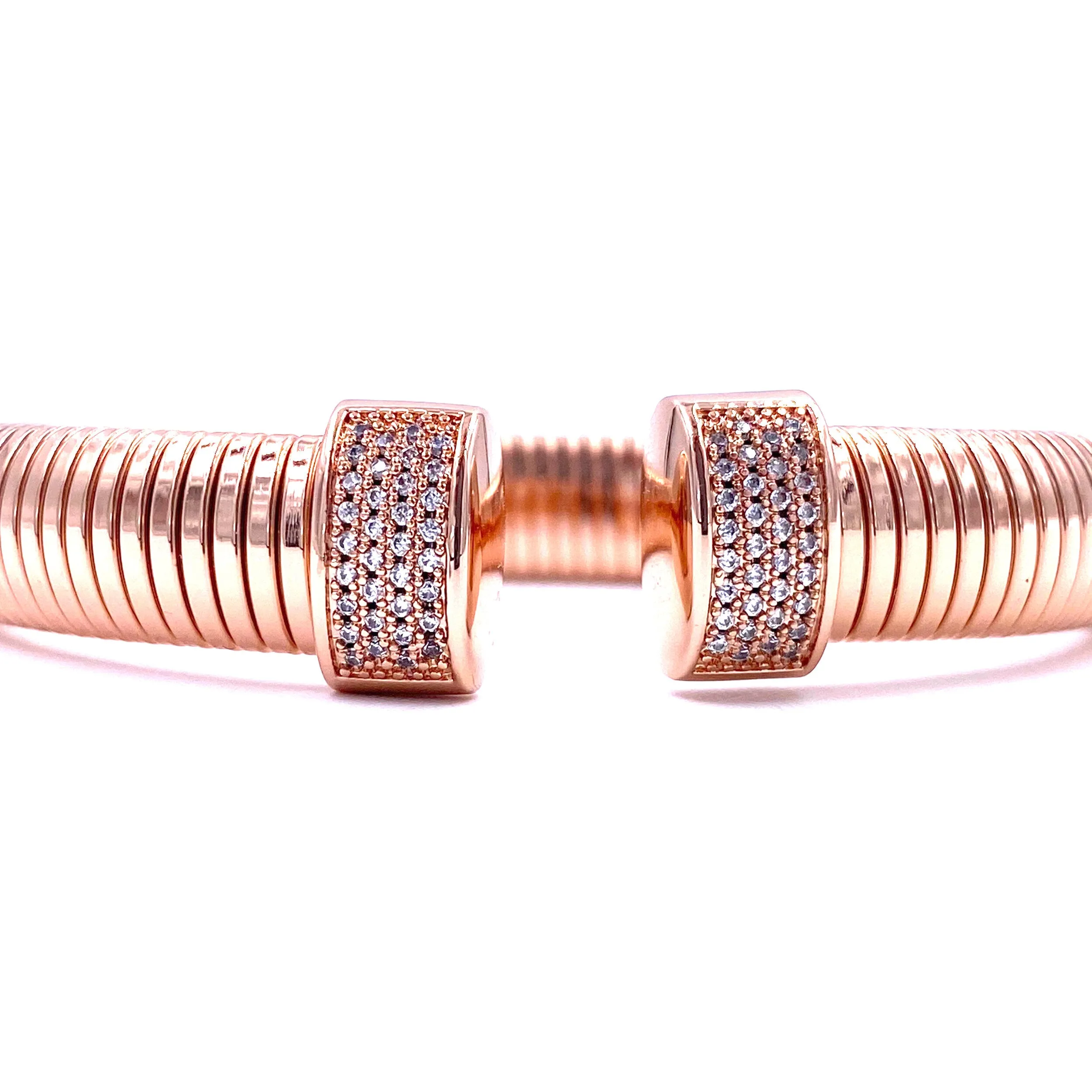 Ashley Gold Stainless Steel Slinky Design CZ Open Bangle