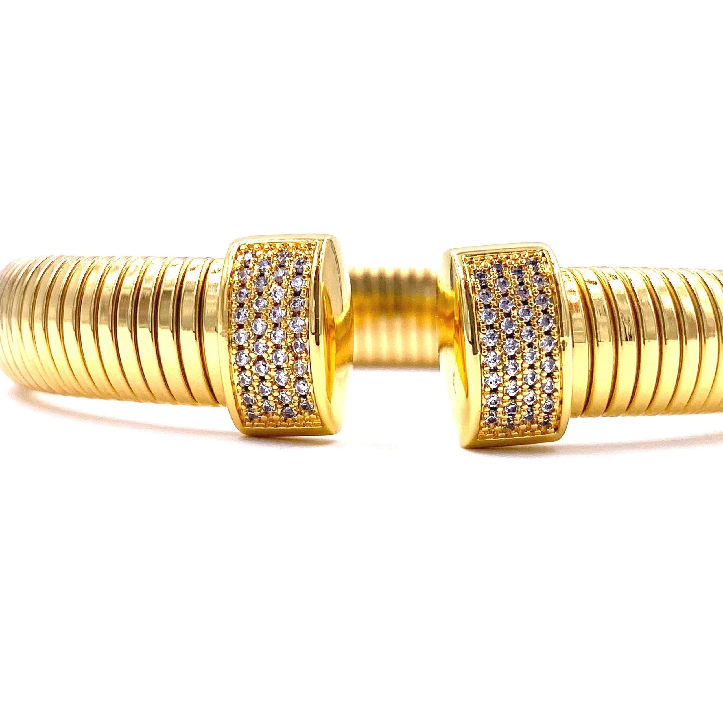 Ashley Gold Stainless Steel Slinky Design CZ Open Bangle