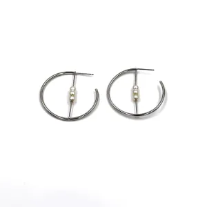 Ashley Gold Stainless Steel Triple Pearl Bar Hoop Earrings