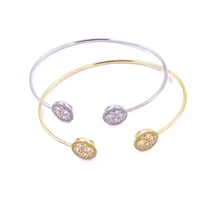 Ashley Gold Sterling Silver Rose Design Open Bangle