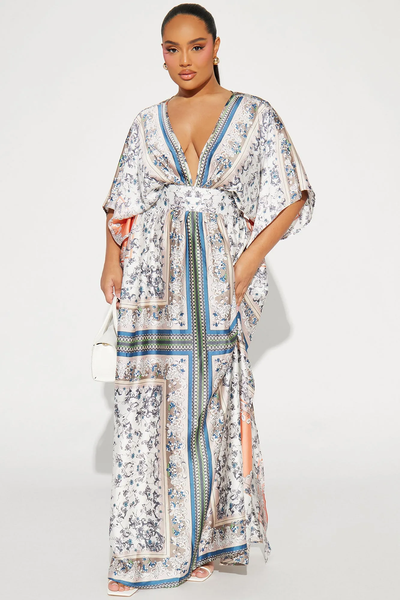 Ashley Satin Kaftan Maxi Dress - Blue/combo