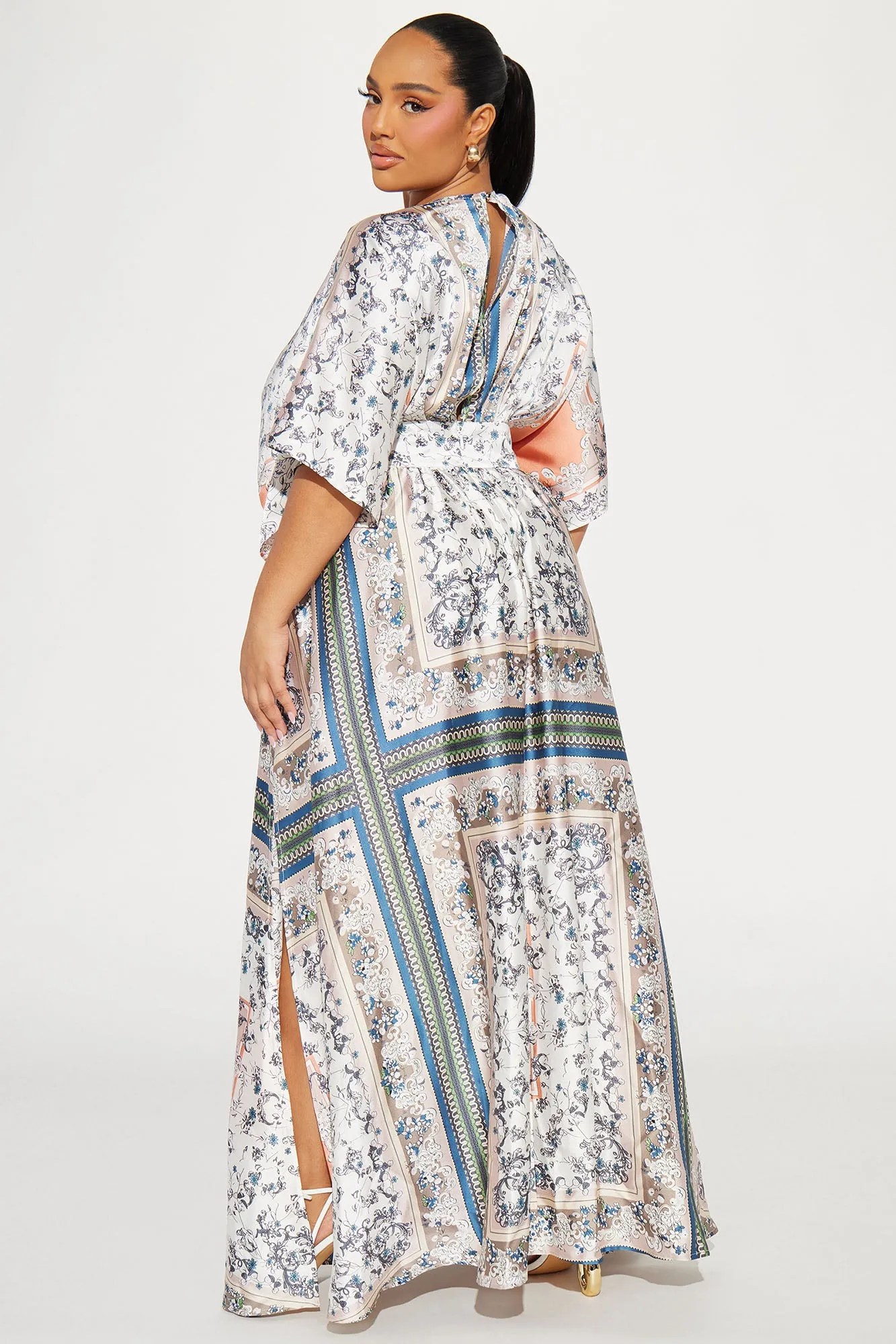 Ashley Satin Kaftan Maxi Dress - Blue/combo