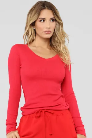 Ashley V Neck Top - Scarlet Red