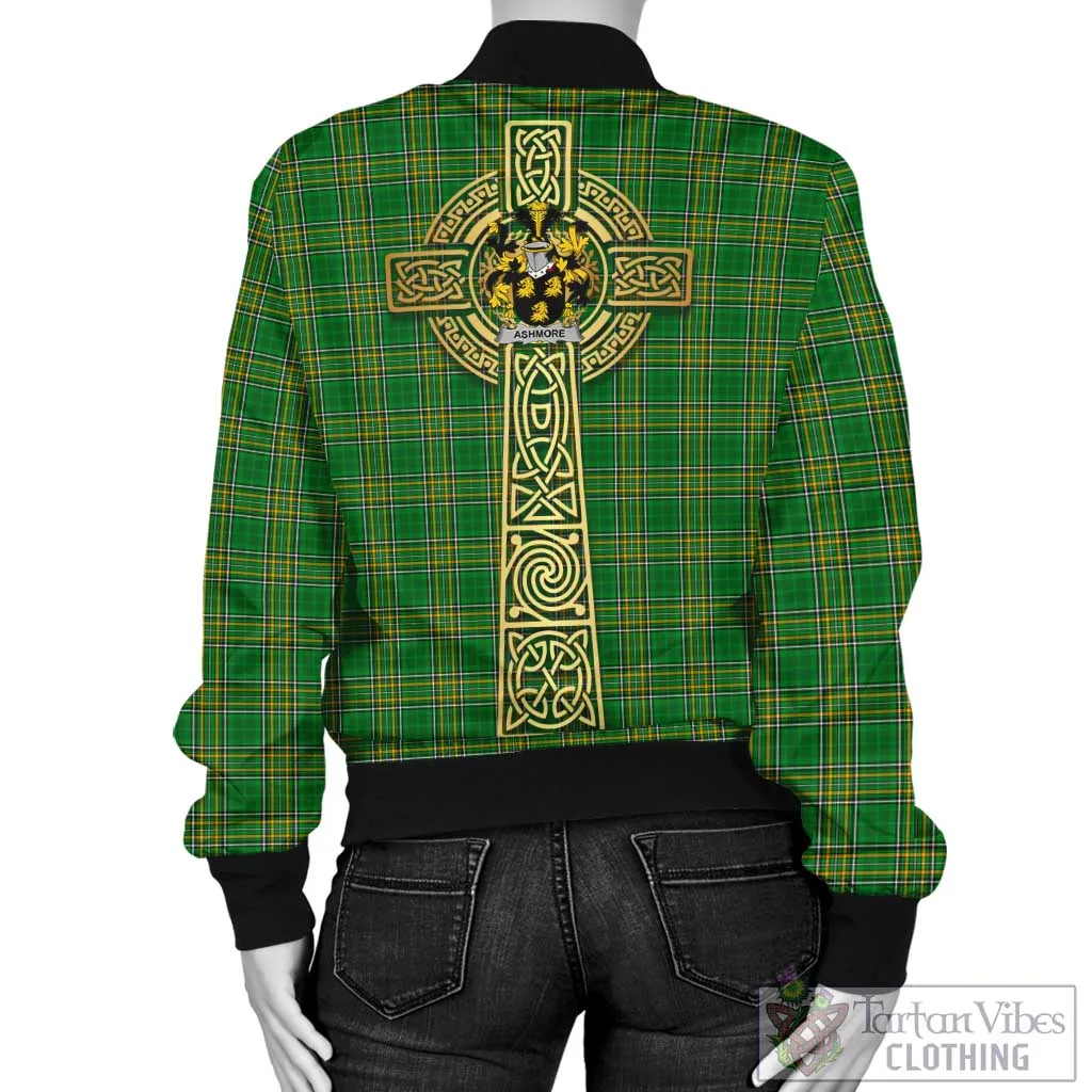 Ashmore Irish Clan Tartan Bomber Jacket with Coat of Arms Celtic Tree of Life Style