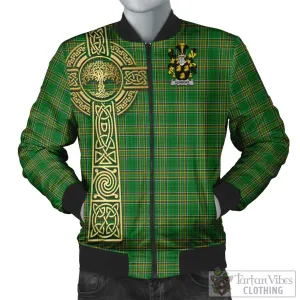 Ashmore Irish Clan Tartan Bomber Jacket with Coat of Arms Celtic Tree of Life Style