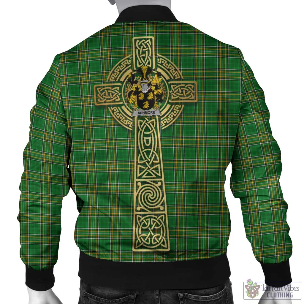 Ashmore Irish Clan Tartan Bomber Jacket with Coat of Arms Celtic Tree of Life Style