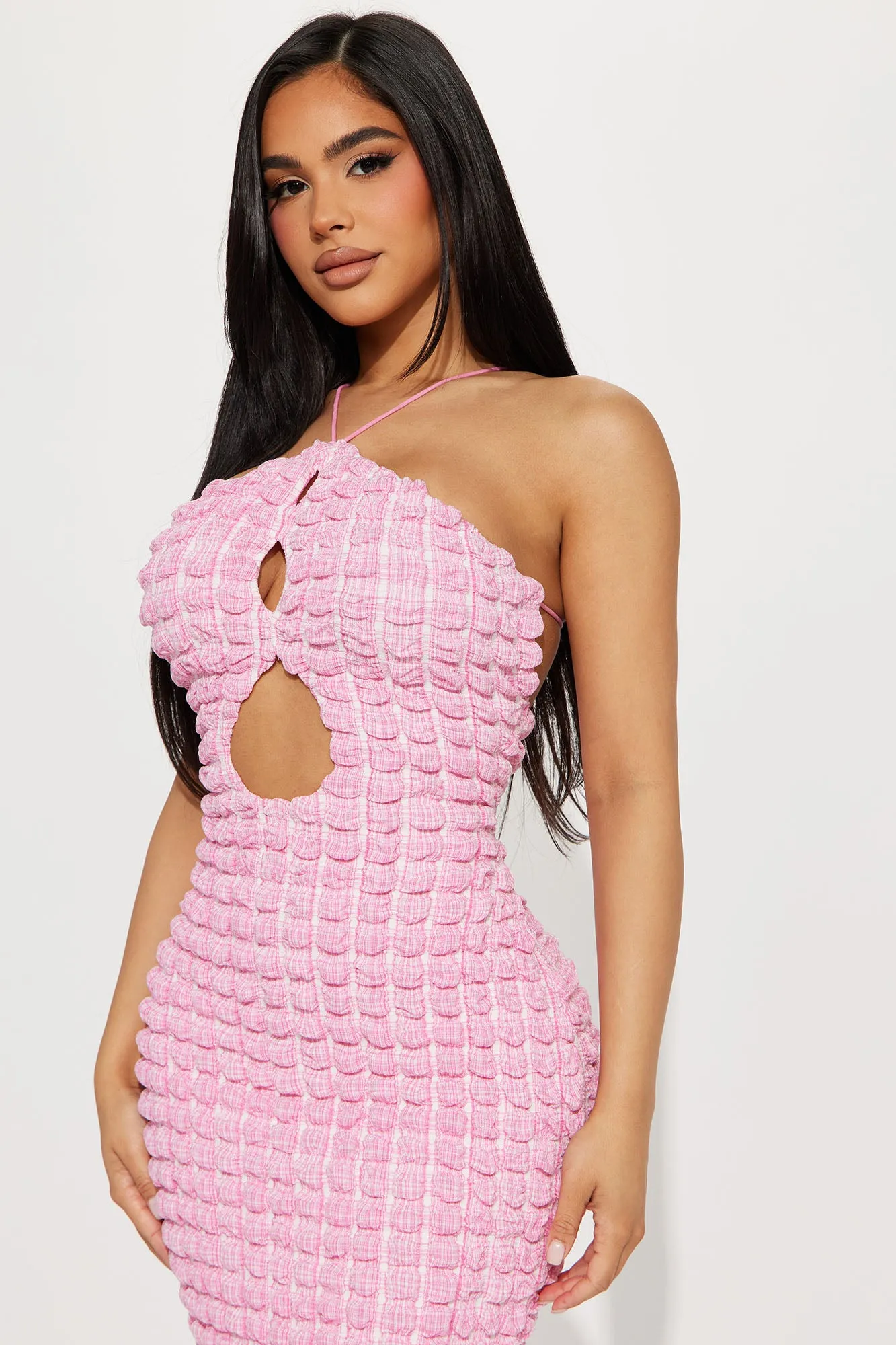 Ashton Honeycomb Halter Mini Dress - Pink