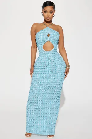 Ashton Textured Halter Maxi Dress - Aqua