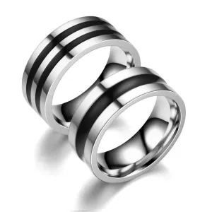 AsJerlya Charm Black Groove Women Men Polished Stainless Steel Ring Convention Jewelry Wedding Band Ring Valentine Gifts