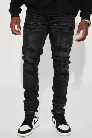 Ask About Me Stacked Skinny Jeans - Black