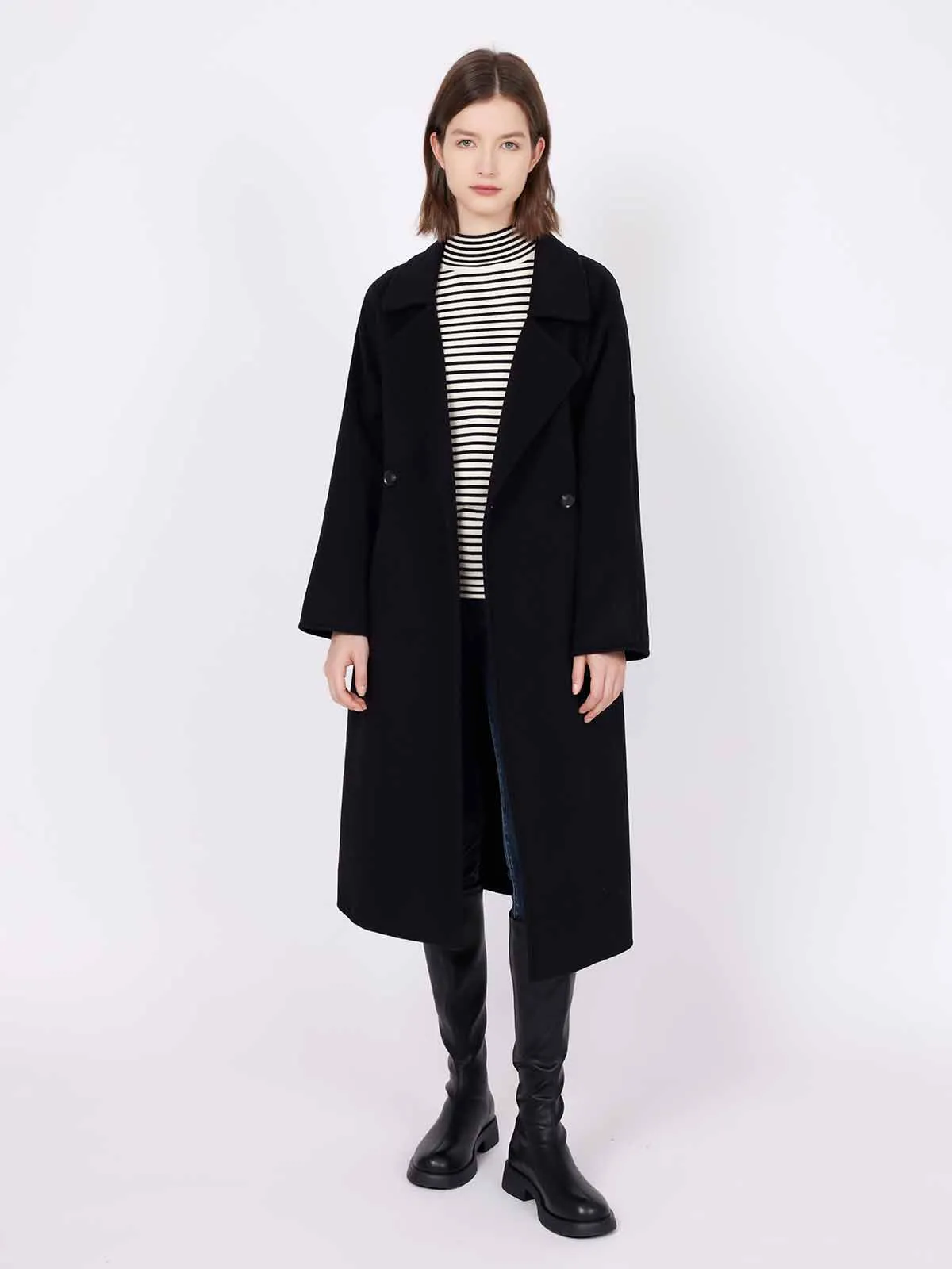 ASOBIO Minimalist Long Double-Faced Wool Coat