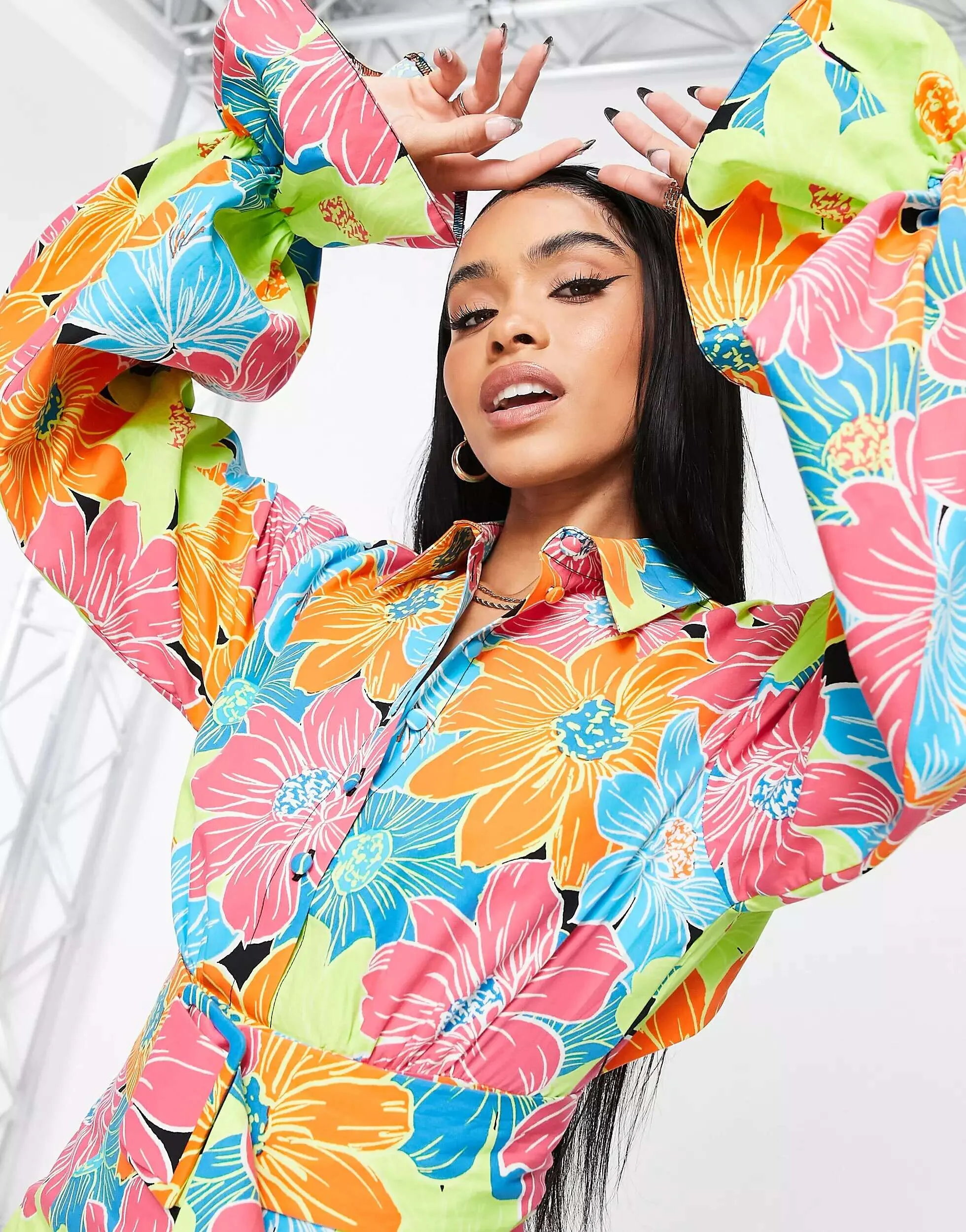 ASOS LUXE cotton shirt dress in vibrant floral print