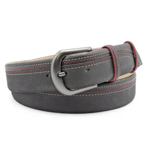 Asphalt Grey 'Sellers' Nubuck/Leather Mix Quad Stitch Belt