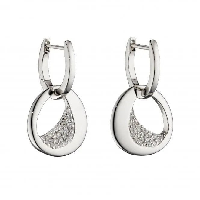 Assembled Hoop Organic Sculped Silver Cubic Zirconia Earrings E5834C