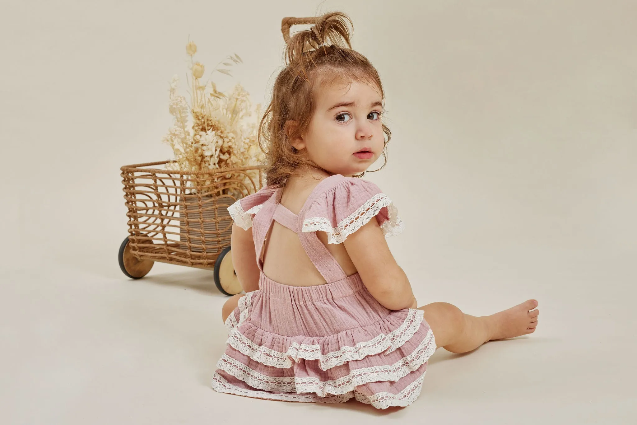 Aster and Oak Pink Muslin Ruffle Playsuit