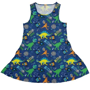 Astro Dino Dinosaur Outer Space Blue Dress