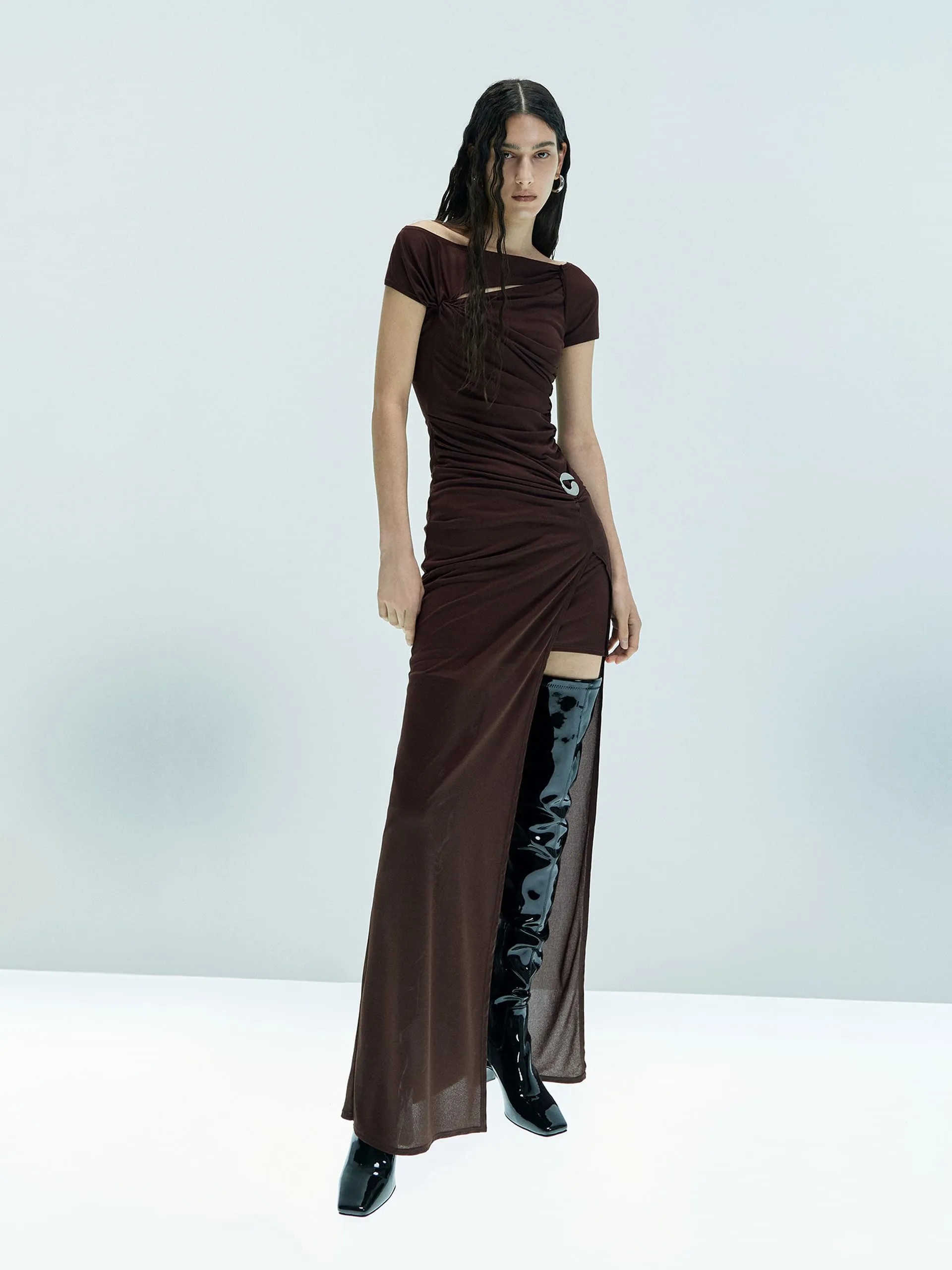 Asymmetric Draped Maxi Dress