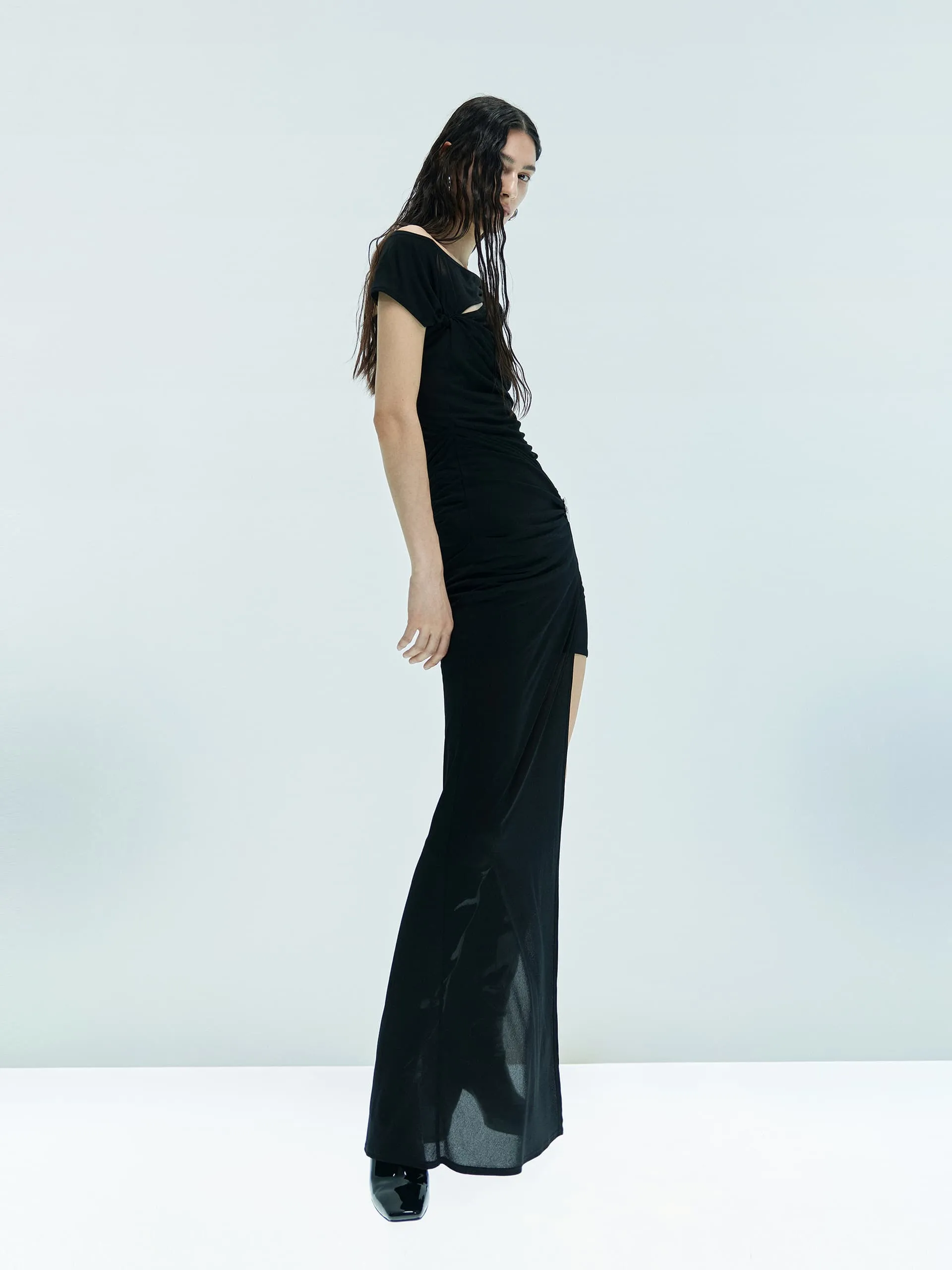 Asymmetric Draped Maxi Dress