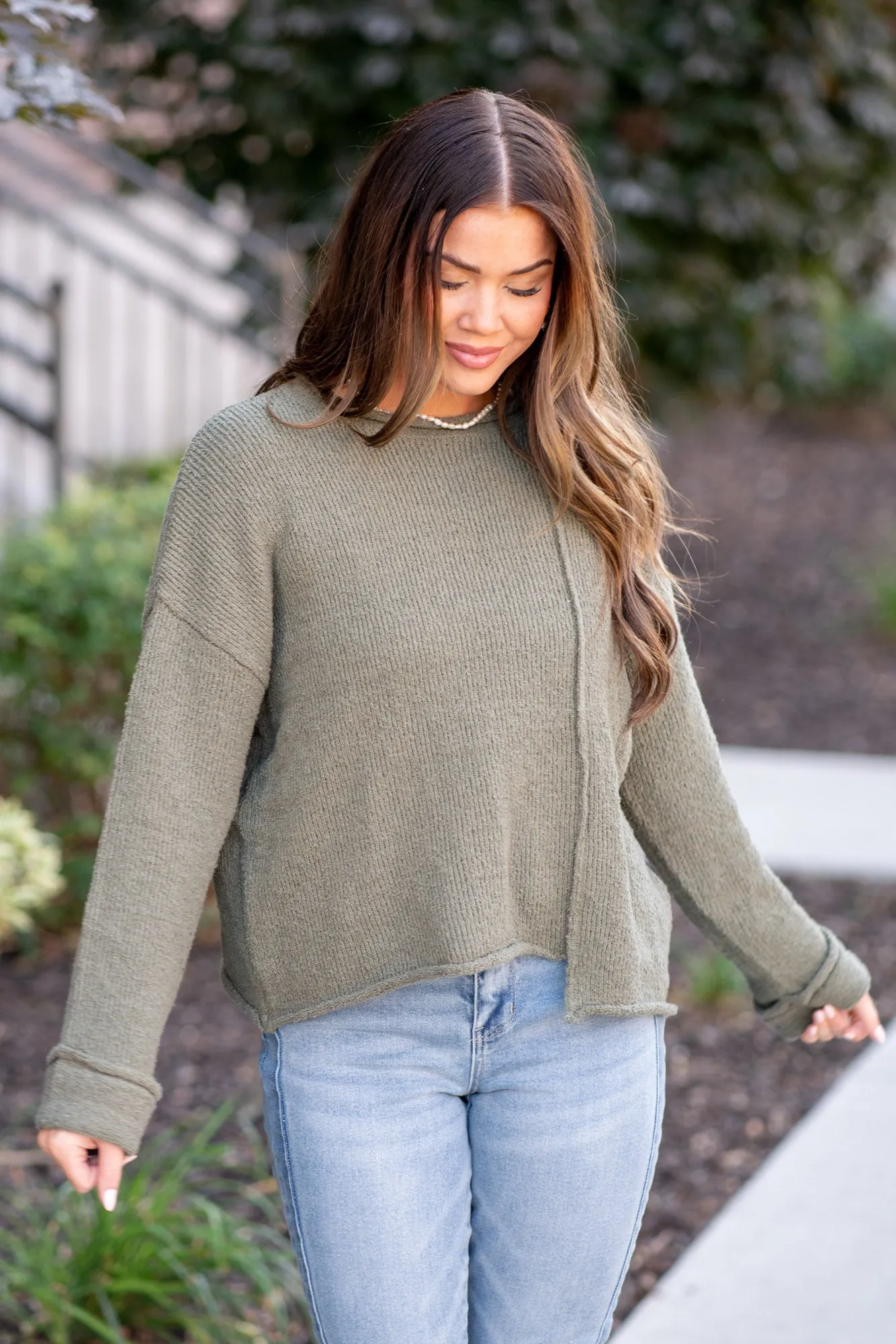 Asymmetric Hem Drop Shoulder Sweater