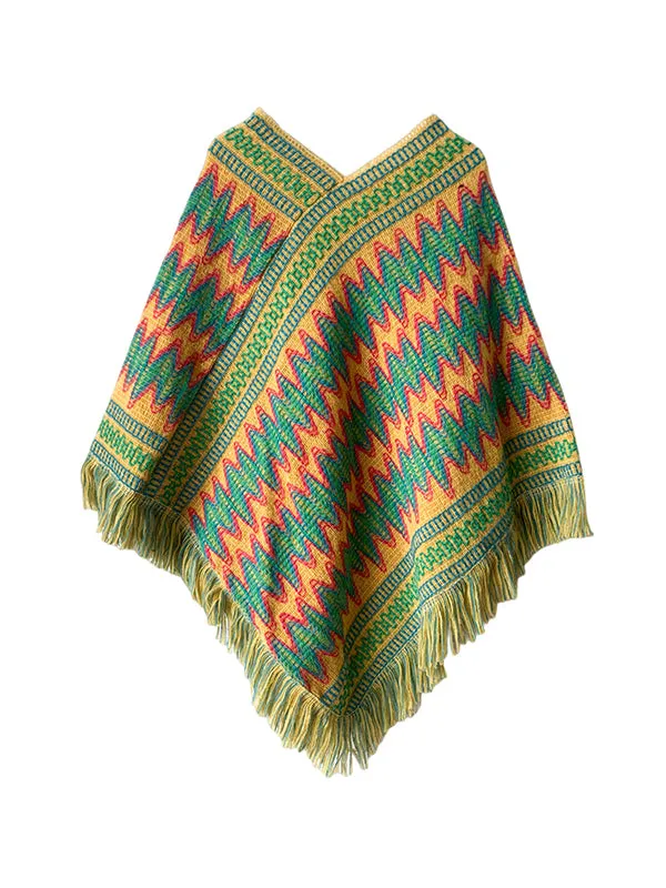 Asymmetric Keep Warm Tasseled Cape Scarf