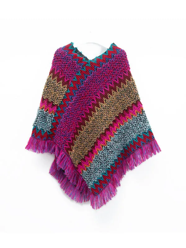 Asymmetric Keep Warm Tasseled Cape Scarf