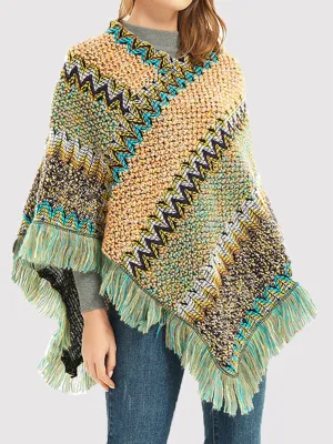 Asymmetric Keep Warm Tasseled Cape Scarf