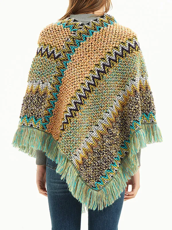 Asymmetric Keep Warm Tasseled Cape Scarf