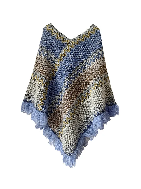 Asymmetric Keep Warm Tasseled Cape Scarf