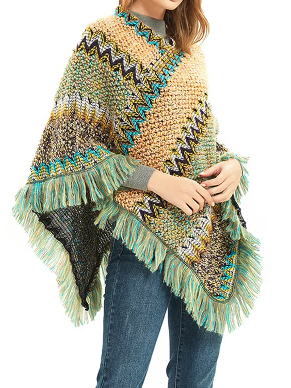 Asymmetric Keep Warm Tasseled Cape Scarf