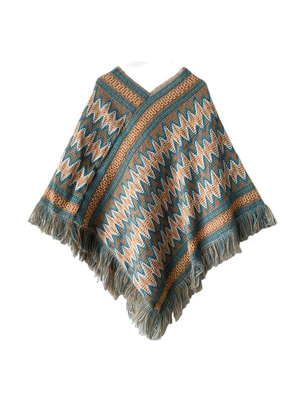 Asymmetric Keep Warm Tasseled Cape Scarf