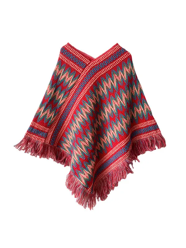 Asymmetric Keep Warm Tasseled Cape Scarf