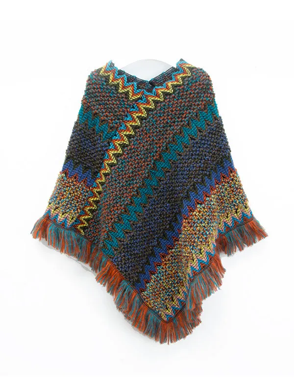 Asymmetric Keep Warm Tasseled Cape Scarf