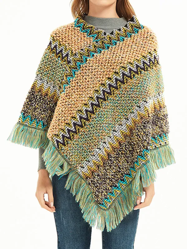 Asymmetric Keep Warm Tasseled Cape Scarf