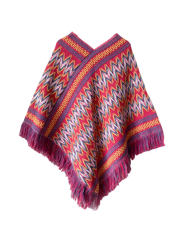 Asymmetric Keep Warm Tasseled Cape Scarf