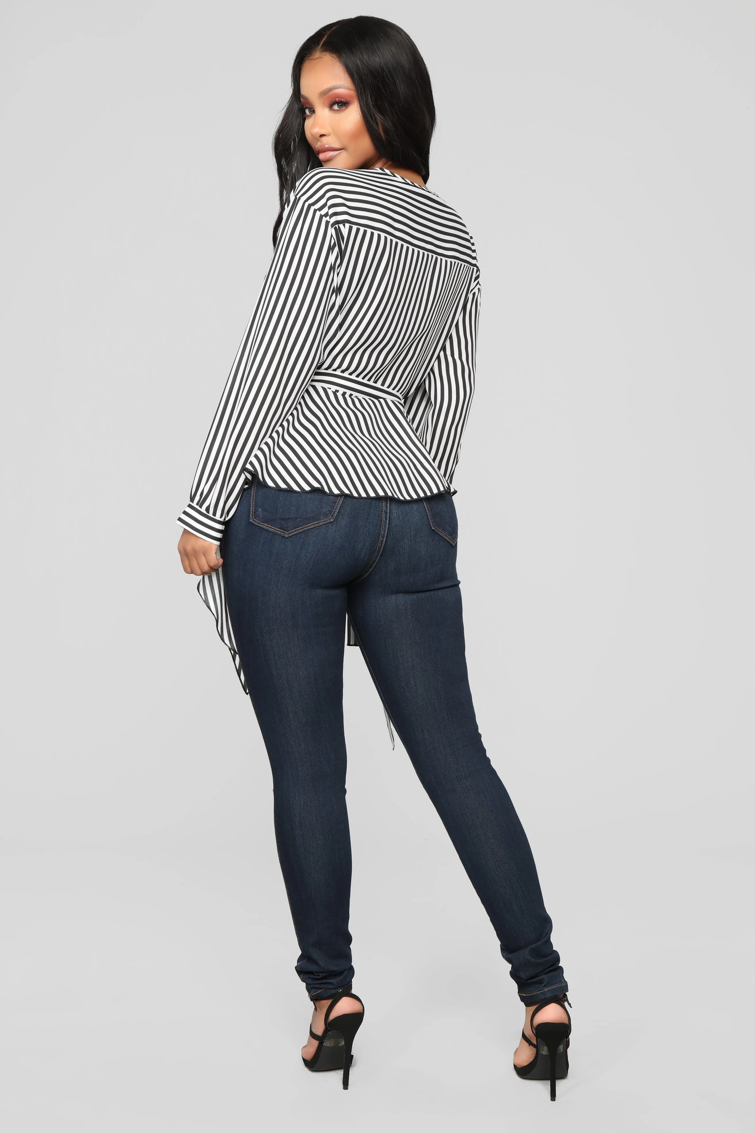 Asymmetrical Stripe Blouse - Black/White