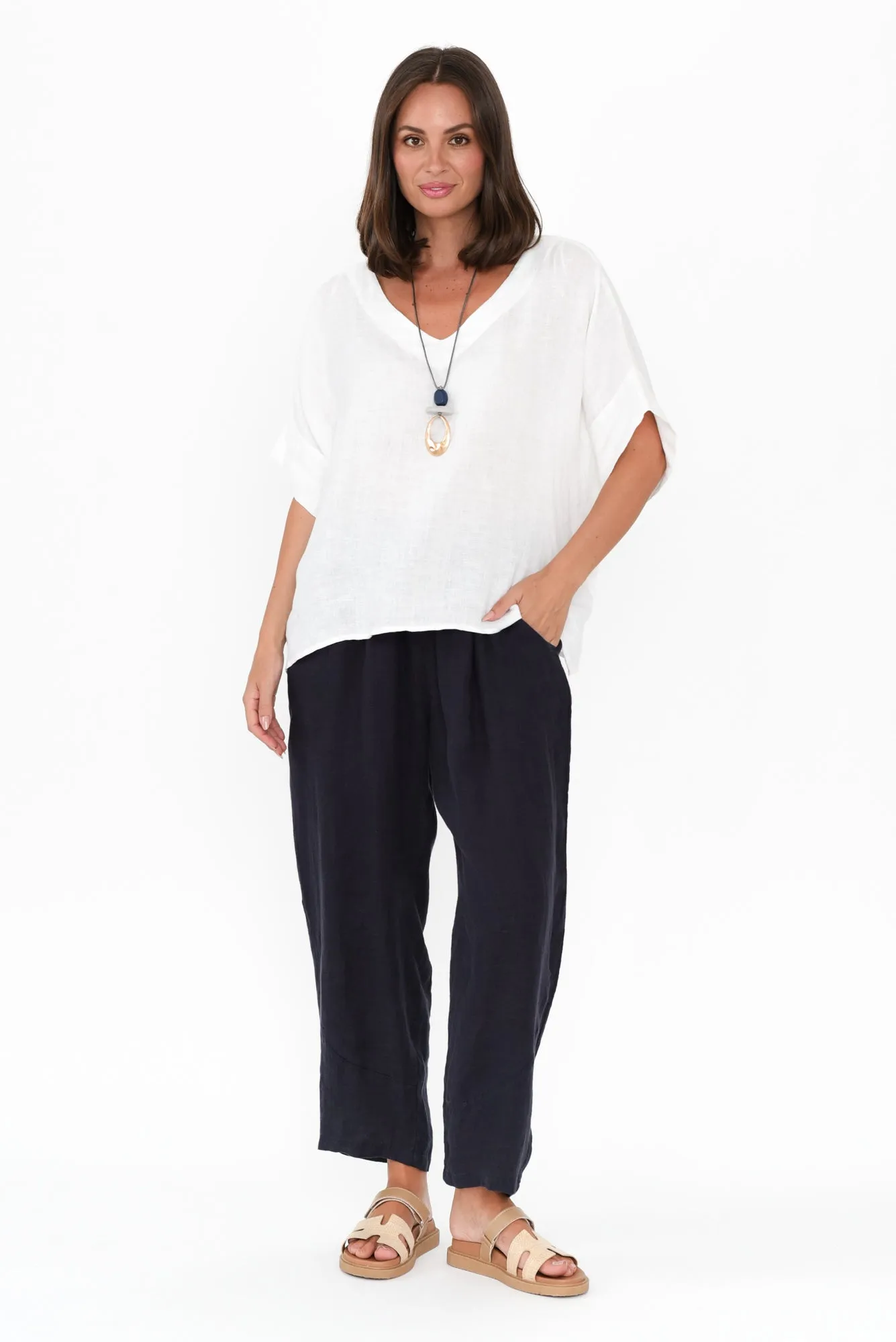 Ataya Navy Linen Pants