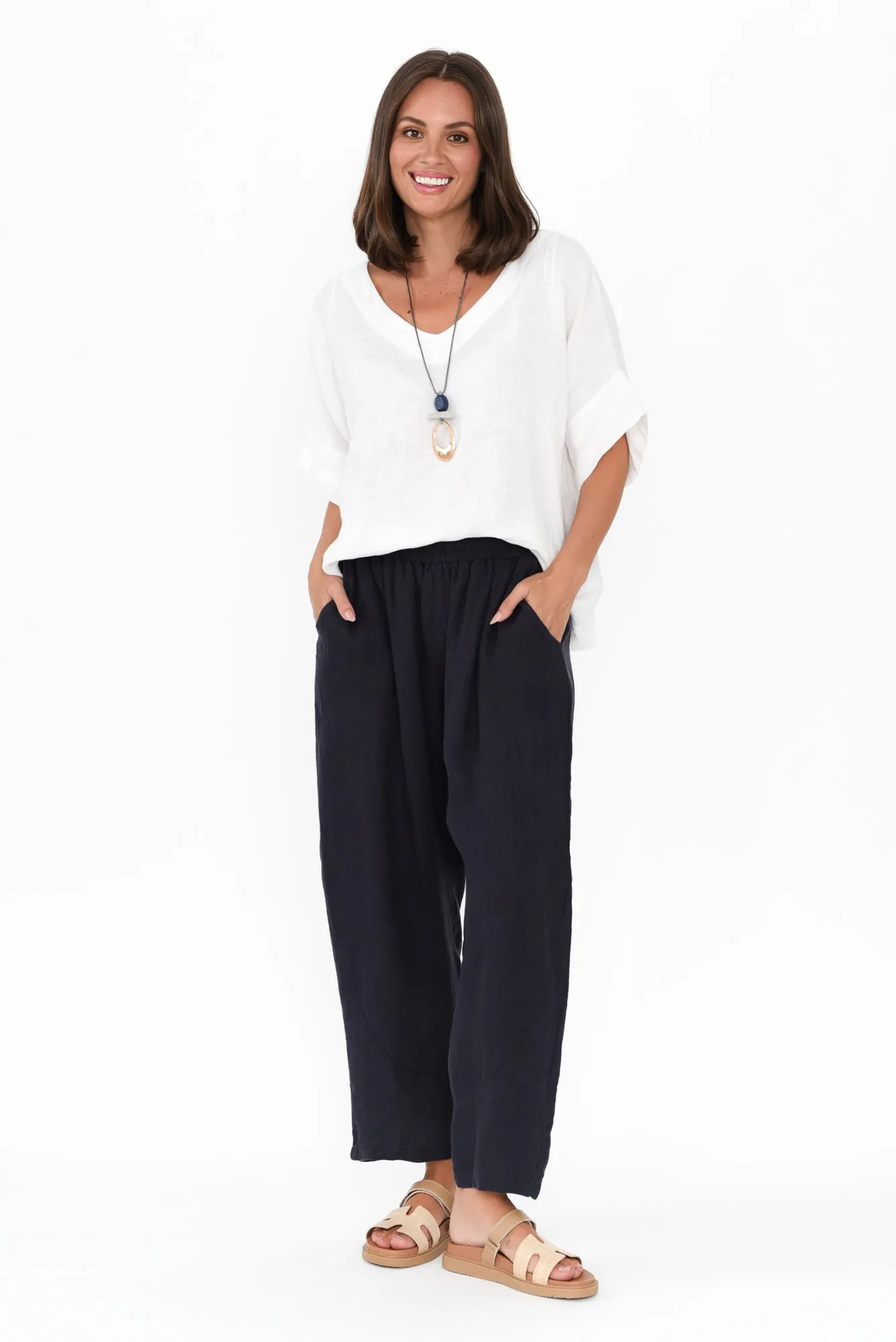 Ataya Navy Linen Pants