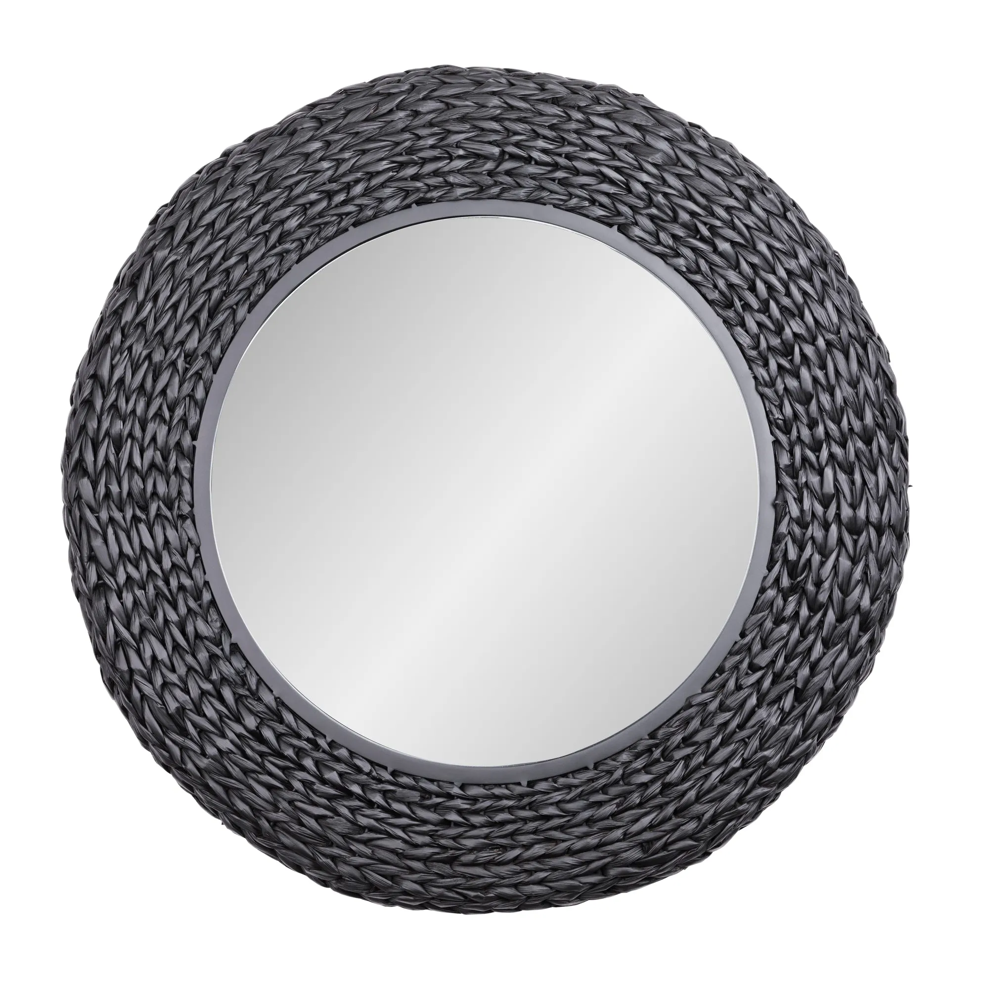 Athena 457MI30MBB 30-in Round Wall Mirror - Matte Black/Black Seagrass