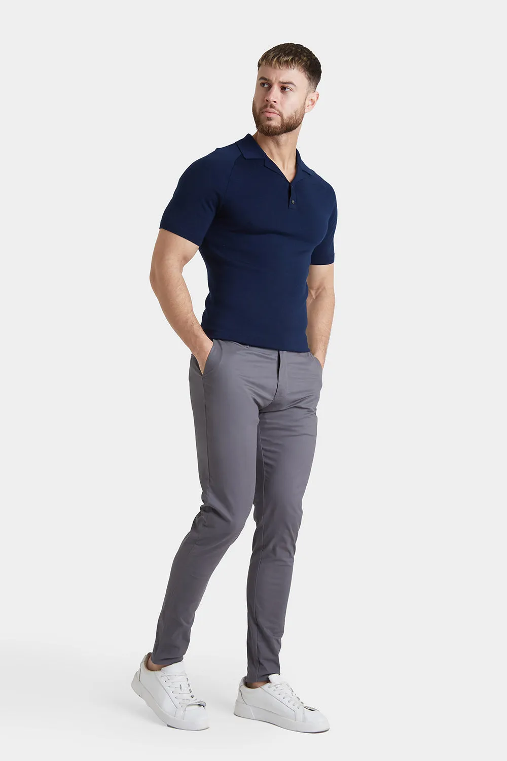 Athletic Fit Cotton Stretch Chino Pants in Dark Grey