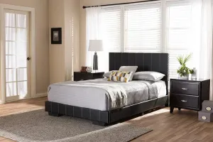 Atlas Black Faux Leather Platform Bed w/Padded Headboard (Full)