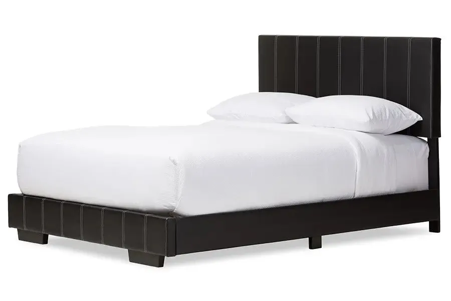 Atlas Black Faux Leather Platform Bed w/Padded Headboard (Full)