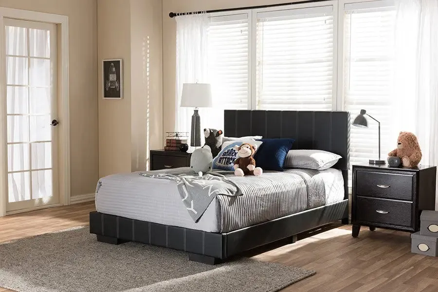 Atlas Black Faux Leather Platform Bed w/Padded Headboard (Full)